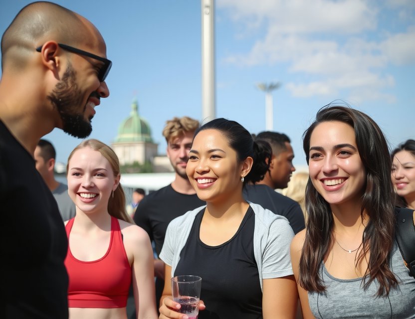 Diverse group at playmununa community event in Cologne, fostering connections